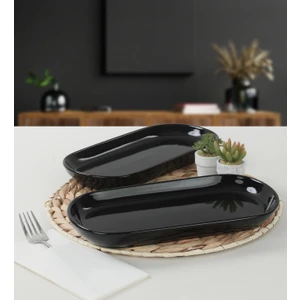 Siyah Noyan Kayık Tabak 28 Cm 2 Adet
