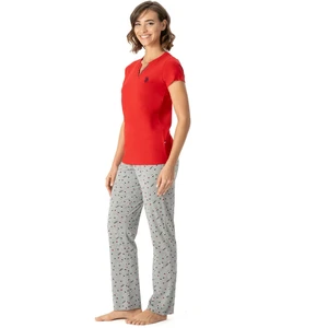 U.S. Polo Assn. 17004 Kadın Kısa Kollu V Yaka Pijama Takımı-Kırmızı