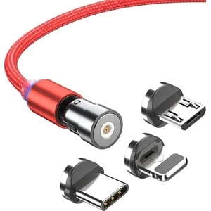 Powermaster Mıknatıslı Çok Uçlu Örgülü Metal Şarj Data Kablosu Micro Type C