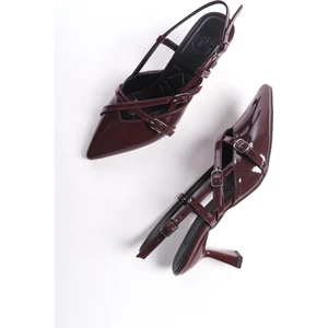 Ikpars Mary Jane Bordo Rugan Iki Bantlı Stiletto Sivri Kısa Topuklu Ayakkabı