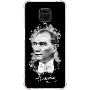 Printify Xiaomi Redmi Note 9 Pro Köşe Korumalı Antişok Kapak Atatürk Tasarımlı Şeffaf Silikon Kılıf