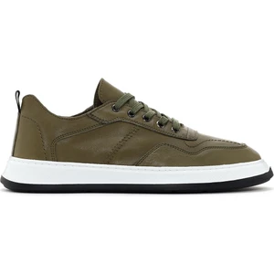Erkek Haki Bağcıklı Deri Sneaker