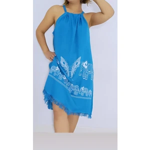 Nevin Acar Petrol Filli Bağlamalı  Askılı Peştemal Plaj Elbisesi