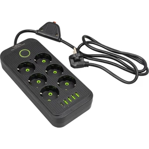 VA-21563 6'lı 1.5 Metre Kablolu Type-C'li 4 Usb'li Siyah Akım Korumalı Priz