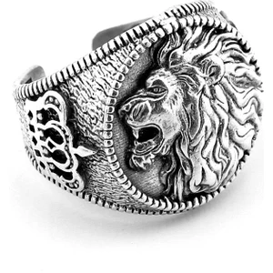 Aslan Mühür Kral Tacı Kabartma Pirinç Ayarlanabilir Erkek Yüzük RG068