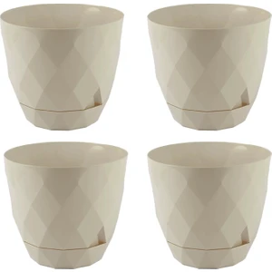Temmuz Home No 3 Orta Boy 4 Adet Baklava Desenli Tabaklı Plastik Saksı Yakamoz 2,4 Lt