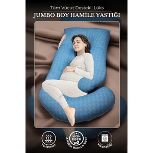 Tüm Vücut Destekli Lüks Jumbo Boy Hamile Yastığı, Astarlı-Pamuklu Kumaş, Vakumlu Paket, 80x155 cm