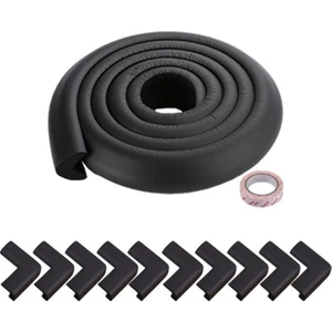 Siyah Set 10'lu Köşe Koruyucu Yastık ve 2 Metre Sarmal Koruyucu Masa Sehpa Mobilya Kauçuk Koruma