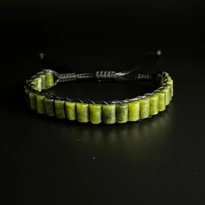 Yıldız Doğal Taş Yeşim Silindir Kesim Makrome Doğal Taş Deri Unisex Bileklik