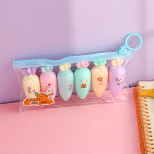 Mini Havuç Fosforlu Kalem Seti 6 Pastel Renk