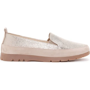 Kadın Bej Simli Deri Comfort Loafer