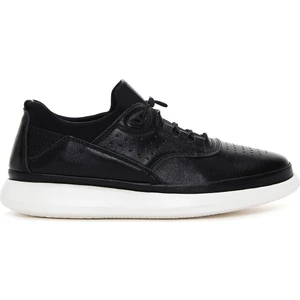 Erkek Siyah Bağcıklı Deri Sneaker
