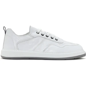 Erkek Beyaz Bağcıklı Deri Sneaker
