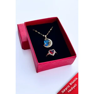 Trend Collection Kadın Çelik Gold Zirkon Taşlı Gökyüzü Kolye ve Pandora Yüzük Set (Sevgiliye Hediye)