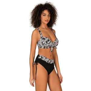 Kadın Büyük Beden Balenli Destekli Siyah Beyaz Desenli Bikini Takımı