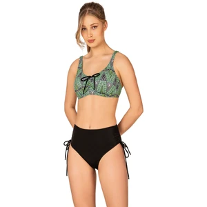 Kadın Büyük Beden Balenli Destekli Bağlama Detaylı Yeşil Desenli Bikini Takımı