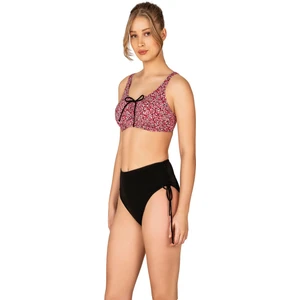 Kadın Büyük Beden Balenli Destekli Bağlama Detaylı Kırmızı Desenli Bikini Takımı