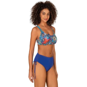 Kadın Büyük Beden Balenli Destekli Bağlama Detaylı Mavi Desenli Bikini Takımı