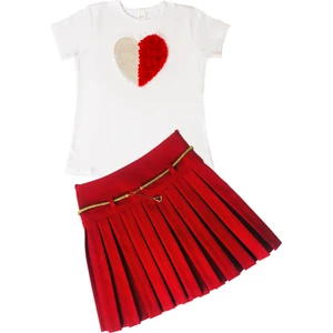 Kalpli Payetli Kırmızı Pileli Kız Çocuk Takım --23 Nisan Tören Kıyafeti
