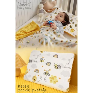 Bebek Yastığı % Çocuk Yastığı 35X45 cm Arı Desenli, %100 Pamuklu Çift Kumaş, Terletmez