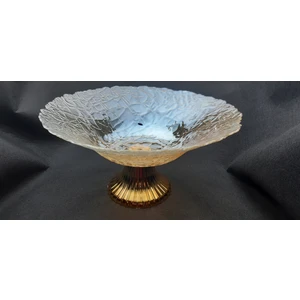 Şeffaf Gold Renk Ayaklı Cam Yuvarlak Gondol Meyvelik 30 cm