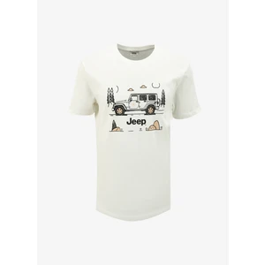 Bisiklet Yaka Baskılı Kırık Beyaz Erkek T-Shirt J4SM-TST7237