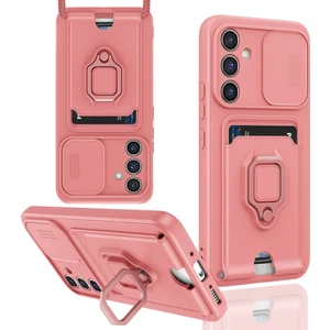 M.TK Moveteck Samsung Galaxy S24 Plus Kılıf Kamera Korumalı Standlı Yüzüklü Kartvizitli Ip Askılı Renkli Silikon