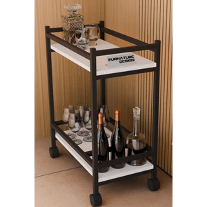 Servis Sunum Arabası Beyaz Ev Tipi Iki Katlı Şişe Bölmeli Servant Bar Cart