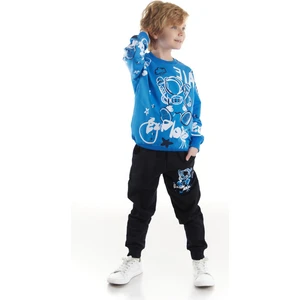 Kids Erkek Çocuk Eşofman Takım Astronot Baskılı Alt Üst Ikili Takım Pamuklu Mevsimlik AK2507