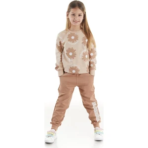 Kids Kız Çocuk Eşofman Takımı Çiçek Baskılı Alt Üst Ikili Takım Pamuklu Mevsimlik AK2501