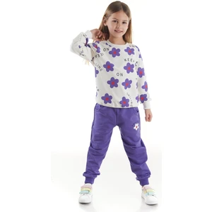 Kids Kız Çocuk Eşofman Takımı Çiçek Baskılı Alt Üst Ikili Takım Pamuklu Mevsimlik AK2502