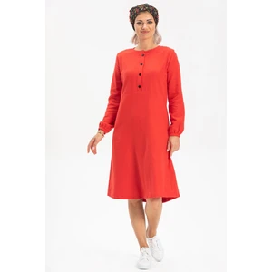 Uzun Kol Manolya Pazen Kısa Sonbahar ve Kışlık Elbise Kırmızı Krmz