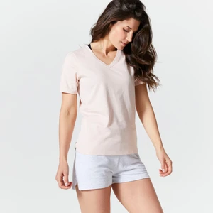Domyos Kadın V Yakalı Spor Tişörtü - İnci Pembesi - Fitness