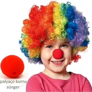 Neler Geldi Neler Palyaço Çocuk Yetişkin Karışık Renk Bonus Peruk ve Burun Set Palyaço Peruk Palyaço Saç