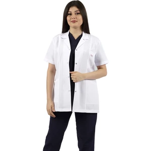 Gömlek Yaka Kısa Kol Beyaz Bayan Doktor Öğretmen Hemşire Laboratuvar Önlüğü