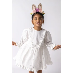 Le Mabelle Beyaz  Uzun Kollu Fisto Kız Çocuk Elbise - Adele