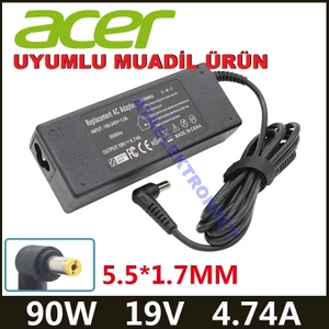 Ata Elektronik Acer Uyumlu Muadil Ürün Hipro HP-A0904A3 Adaptör Şarj 19V 4.74A 90W 19V 4.74A Dar Sarı Uç -5.5mm 1.7mm