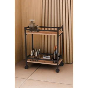 Furnature Design Servis Sunum Arabası Ev Tipi Iki Katlı Şişe Bölmeli Servant Bar Cart Atlantik Çam