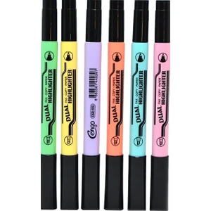 Çift Taraflı Highlighter Fosforlu Kalem Pastel Renkler 6lı Set