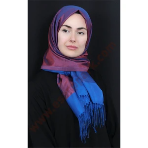 Prenses Tül Şal 2808-6 Mavi-Bordo