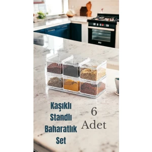 Nesto Home 6'lı Stantlı Kaşıklı Clear Baharatlık Seti