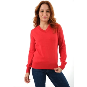 Trist Star Kadın Kırmızı  %100 Organik Pamuk V Yaka Triko Kazak Bluz TRIST-6102