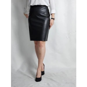 Deri Pensli Siyah Dizüstü Kalem Etek