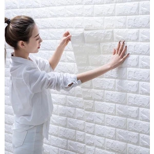BienHome 70X77 cm Beyaz 0,54M² 3D Dekoratif Kendinden Yapışkanlı Esnek Duvar Kağıdı Kaplama Paneli Köpük