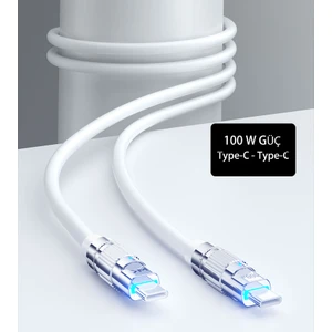 WDC-188 Beyaz Typ-C+Typ-C 100W Hızlı Şarj Destekli Veri ve Şarj Kablosu