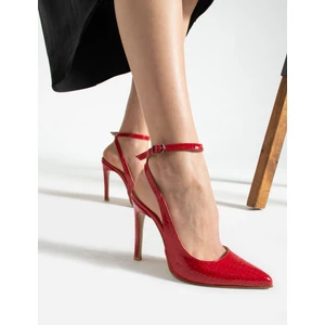 La Limar Kırmızı Bilekten Bağlamalı Stiletto Topuklu Ayakkabı Kadın 10.5 cm Yüksek Topuk