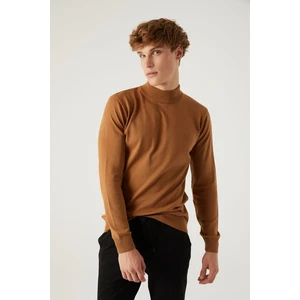 D'S Damat Regular Fit Camel Pamuk Karışımlı Yarım Balıkçı Triko Kazak 5HF06ORT16275