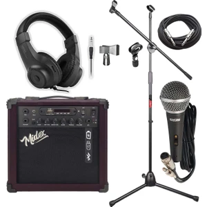 MGA-25BN-PAK Elektro Gitar Amfisi 25 Watt USB Bluetooth ve Şarjlı (Amfi Mikrofon Stand Kulaklık Jack Kablo)