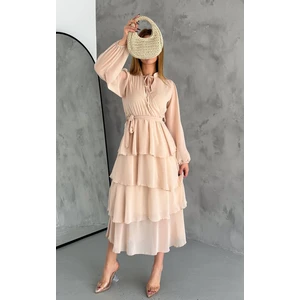 Neşeli Butik Kadın Astarlı Eteği Kat Kat Şifon Elbise NBKKLF2041