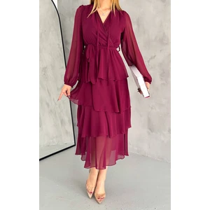 Neşeli Butik Kadın Astarlı Eteği Kat Kat Şifon Elbise NBKKLF2041